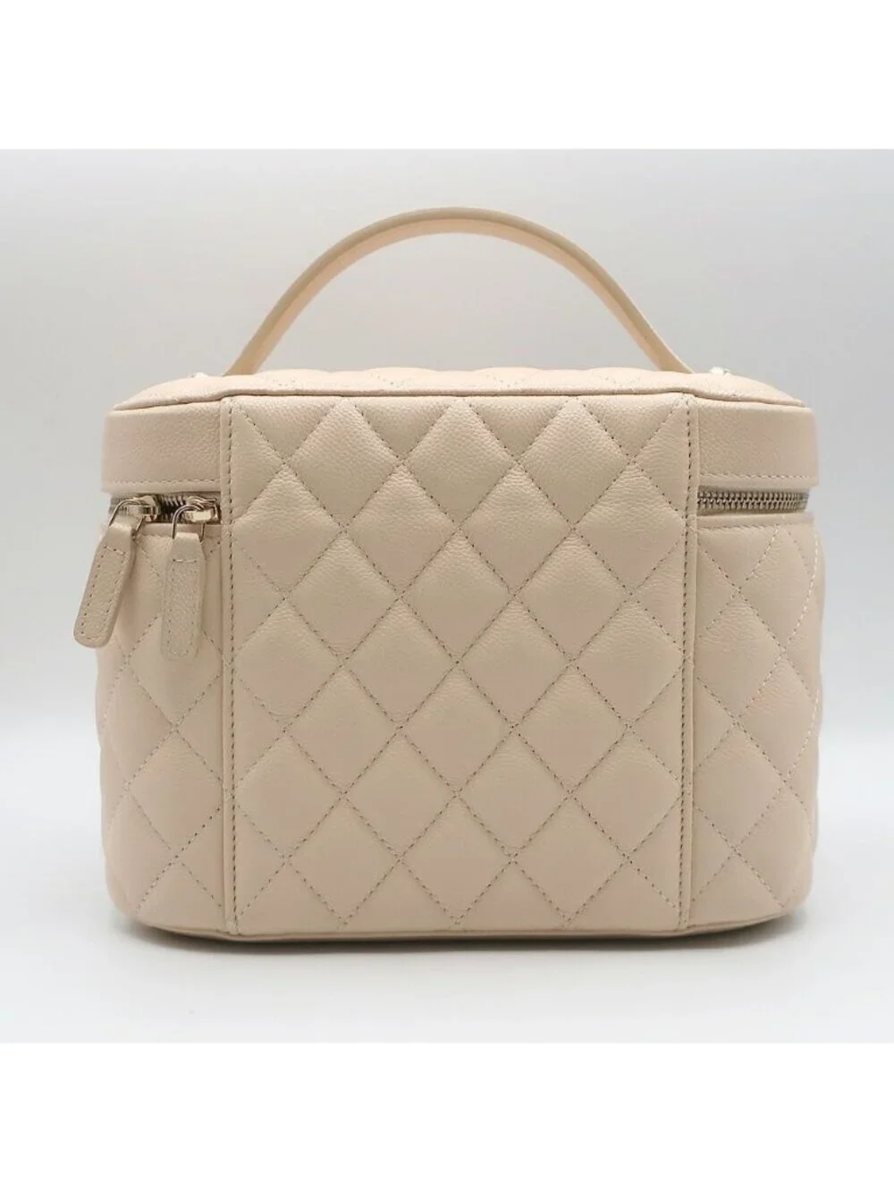 Chanel Vanity Beige Gold Caviar Leather CC Logo Makeup Pouch